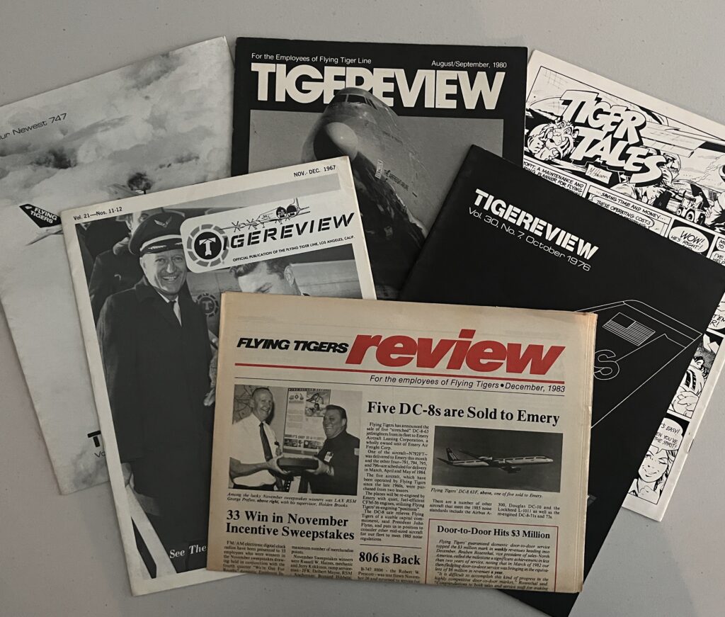 TR-Covers-Square Print versions of Tiger Rag, Line of the Sky Tigers, Official TigeReview, Tiger Talk, Tigereview, and Flying Tigers Review.